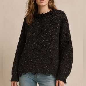 Kyemi Black Confetti Distressed Soft Comfy Knit Sweater Oversized Medium